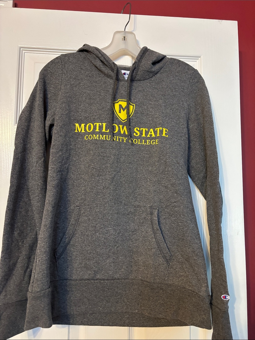 Champion Gray Hoodie with Blue and Red Logo size medium